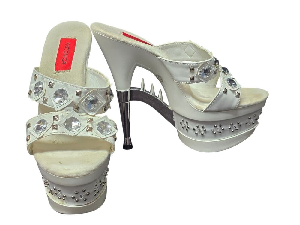 Kotonica Exotic Platform White Spiky Cage Stiletto Rhinestone Heels Dancer